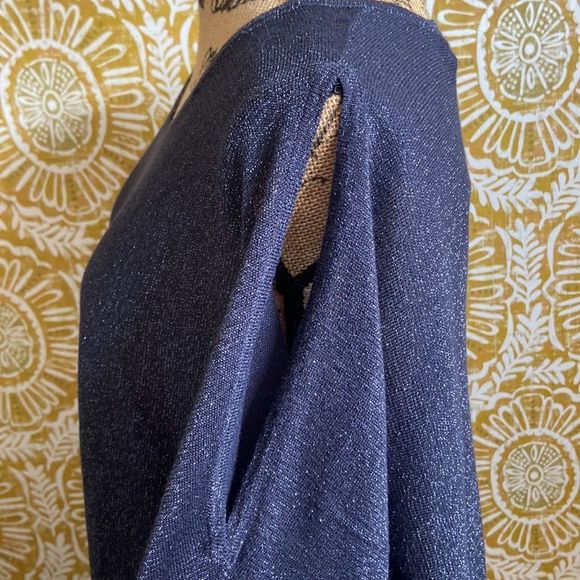 NWT Soft Surroundings Eudora Woven Cold Shoulder Twinkle Sweater in Navy size 1X - Picture 6 of 10